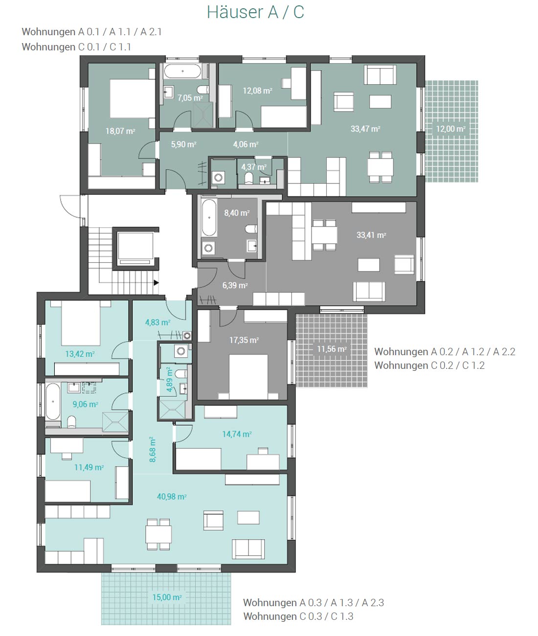 Grundriss Häuser A/C - Wohnungen EG / 1. OG